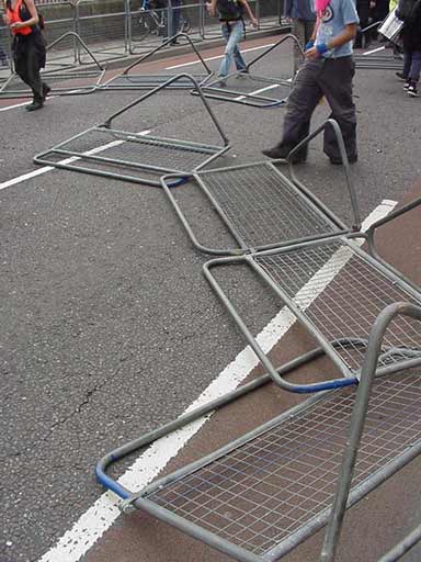 crash barriers dragged into road