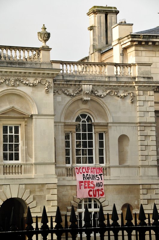 Banner outside the occupied building.