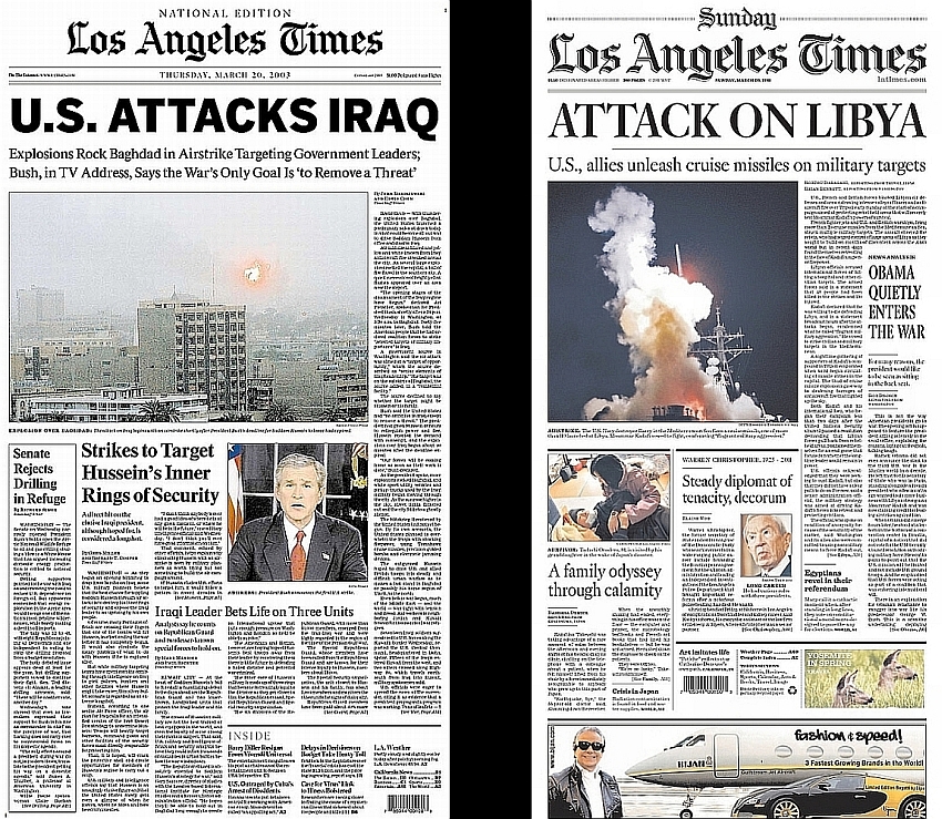 Los Angeles Times, 20 March 2003 and 20 March 2011