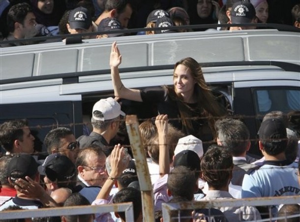Angelina Jolie visits a refugee camp at Turkey's border with Syria, 17 June 2011