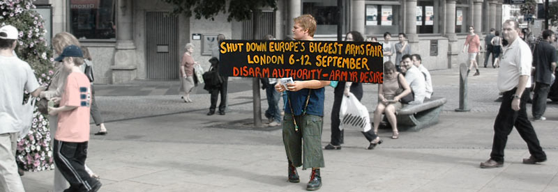 Protester against DSEi