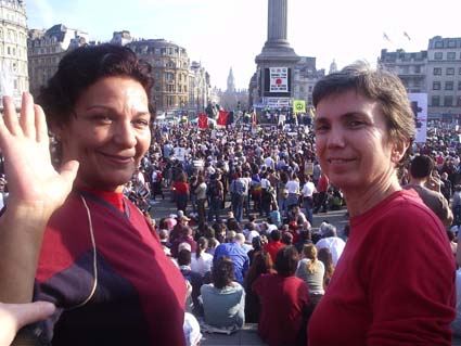 Angelica & Nina, anti-war rally 19 March, Trafalgar Square, London