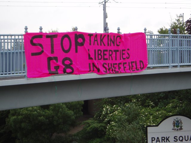 Stop G8 Taking Liberties in Sheffield - Banner drop