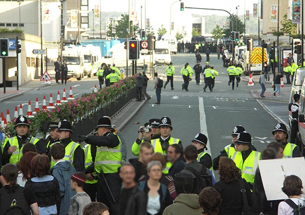 Police lines on Arundel Gate yesterday