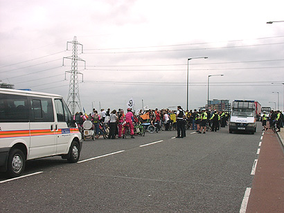Flyover blocked by cyclists and protestors