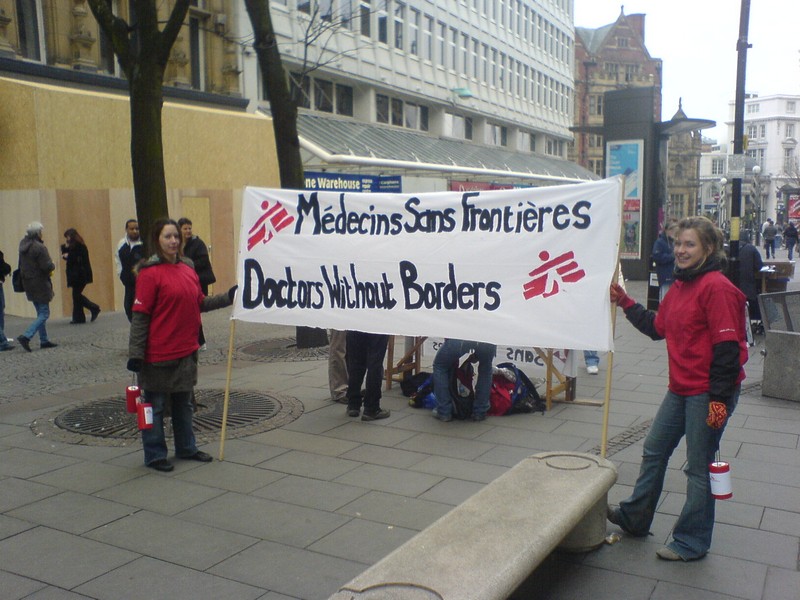 Members of Sheffield MSF Society collecting in Sheffield City Centre