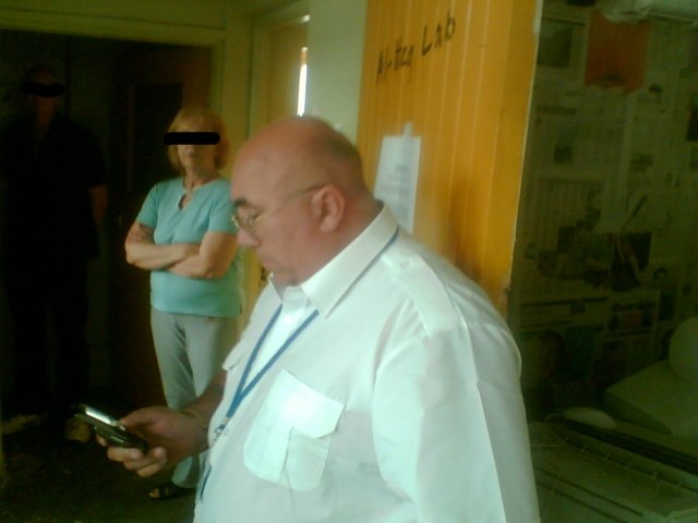 Fat Balding security gaurd says you cant recycle any of this stuff.