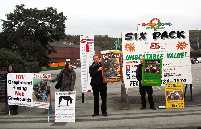 Demonstration by local Greyhound Action supporters outside Owlerton Stadium