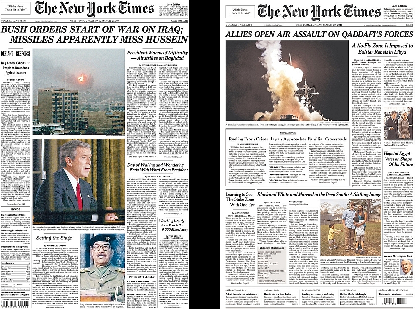 New York Times, 20 March 2003 and 20 March 2011