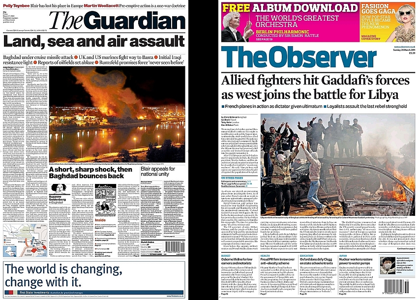 The Guardian, 21 March 2003 and The Observer, 20 March 2011