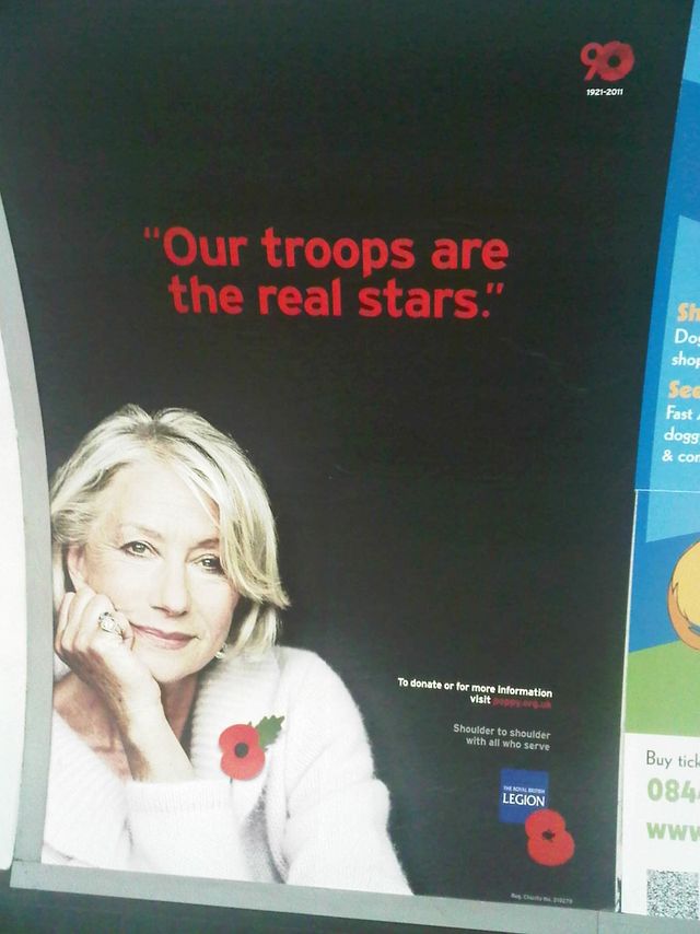 2011 Poppy Appeal billboard featuring Dame Hellen Mirren, London, November 2011
