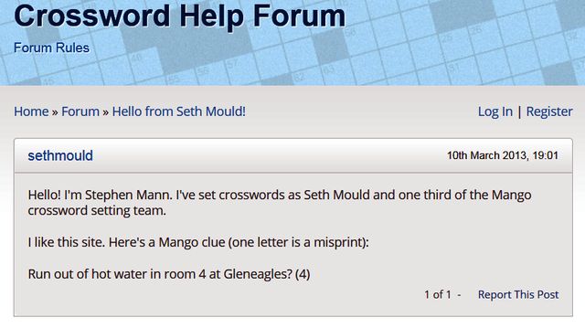 Steve Mann (Mango) is "Seth Mould"