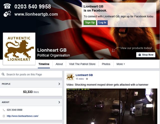 Alderson Likes BNP-Offshoot "Lionheart GB" neo-Nazi Organisation Page