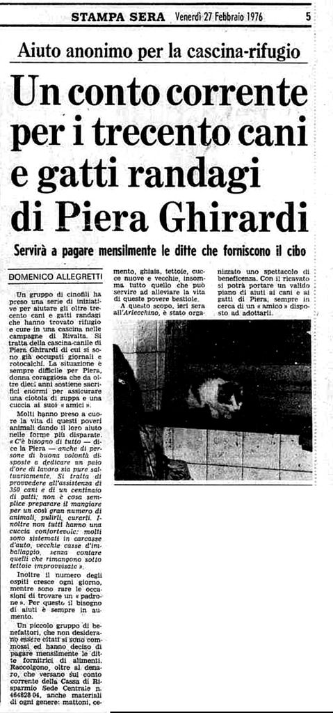 Piera Ghirardi, “l'Angelo Custode” degli animali.
